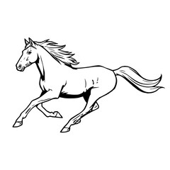 Capture the spirit of freedom and elegance with this sleek black-and-white horse illustration. Perfect for branding, apparel, or editorial layouts.