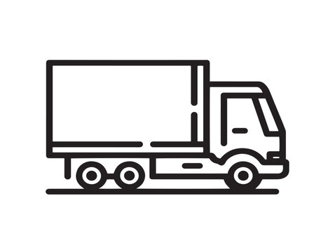 Minimalist moving truck icon in bold elegant stylish vector line design
