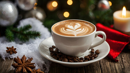 cup of coffee and christmas cookies