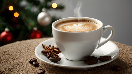 cup of coffee and christmas cookies