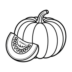 Simple outline drawing of a pumpkin with a slice