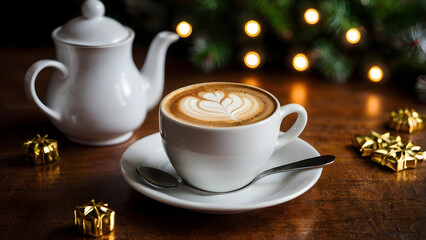cup of coffee and christmas cookies