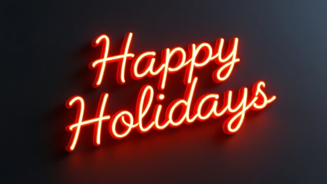 Happy holidays neon sign holiday greetings festive season celebration christmas new year party december on transparent background