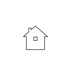 A simple black outline icon of a house with a small window and chimney on a plain white background.