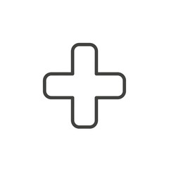 A simple, clean graphic representation of a plus sign with rounded corners, symbolizing addition, health, or a positive outcome.