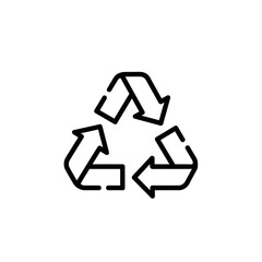 A simple, stylized black outline of the universal recycling symbol, featuring three chasing arrows forming a triangular loop, representing sustainability and...