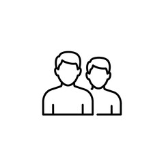 A minimalist line art icon depicting two abstract human figures, representing a group of people or users.