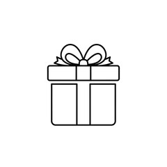 Simple black and white outline illustration of a wrapped present with a decorative bow on top.