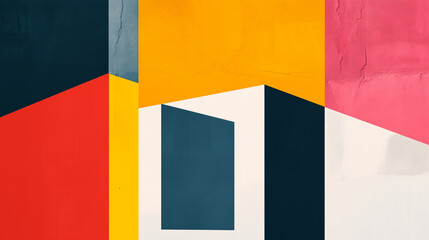 Modern abstract poster in minimalist style featuring bold geometric shapes and contrasting vibrant colors