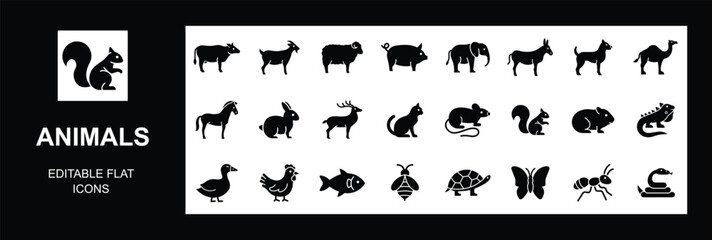 Animals flat Icons set, animals related outline icons Set. Vector illustration
