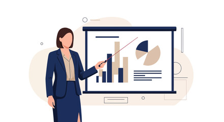 Fototapeta premium Businesswoman Presenting Financial Charts and Diagrams During a Presentation in Conference Room