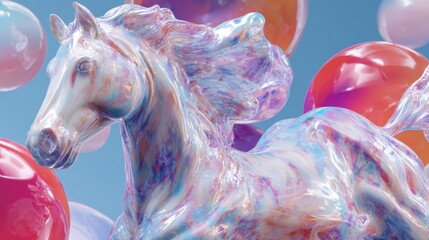 Stylized 3D Horse with Glossy Texture on Abstract Background