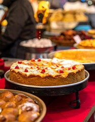 Bakery display with pastries and pies