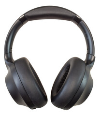 Isolated Black Headphones - Plastic - Black & White - Close-up
