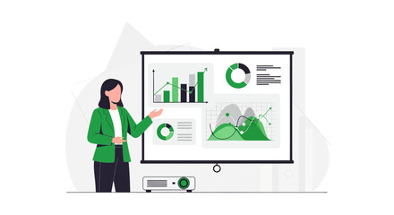Fototapeta premium Businesswoman giving presentation on a chart vector illustration flat design style