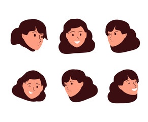 Woman emoji characters avatars in cartoon style, emoji icons, animoji, vector illustration. Different emoticons of face