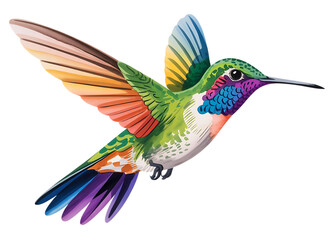 Fototapeta premium Watercolor Hummingbird in Flight, detailed watercolor illustration, cutout, PNG isolated on white or transparent background