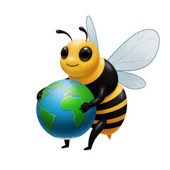 Fototapeta premium Cartoon Bee Holding a Globe – Symbol of Pollination, Environmental Care, and Global Harmony