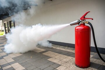 Red fire extinguisher blow smoke png