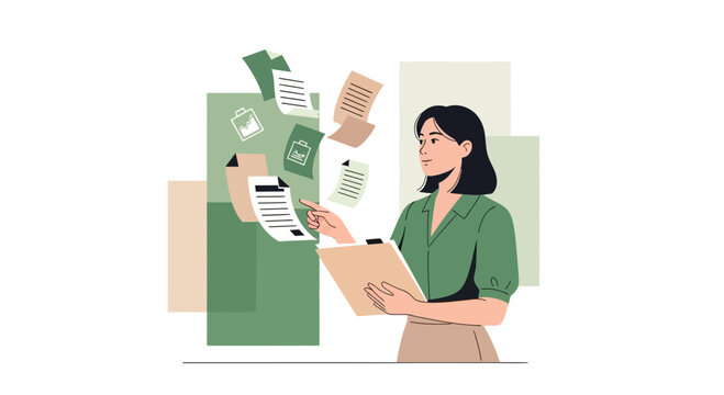 Businesswoman working with documents and planning workflow efficiently in modern workplace