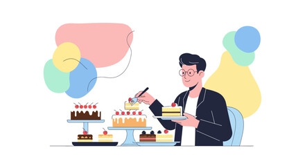 Caring Man With Glasses Serving Delicious Cakes for a Sweet Celebration Event