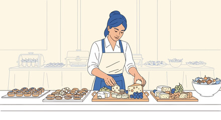 Catering Arrangement: A Woman Arranges Food Presentation for a Special Event