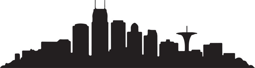 Detailed Minneapolis skyline vector illustration in black silhouette style