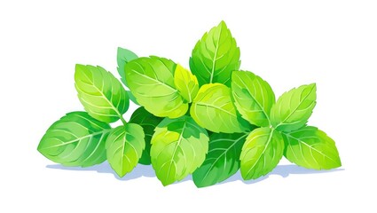 Illustration of a bunch of fresh green mint leaves