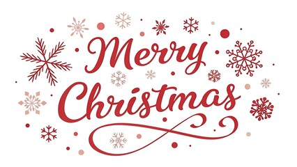 Merry christmas text with snowflakes isolated on white background