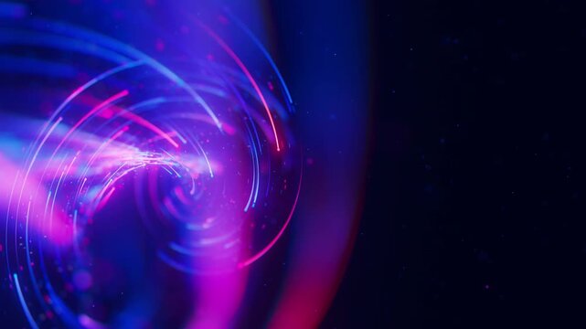 Inside of Big data light speed warped flow. Abstract digital data stream of quantum computing. Cyberspace of qubit trail waves. Modern tech information transmission.