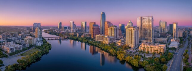 Fototapeta premium Panoramic city skyline at sunrise (2)