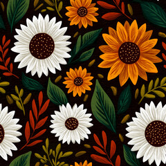Sunflowers & Daisies Seamless Pattern