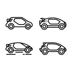 Obraz premium A collection of four modern and futuristic car icons in a simple black line art style on a white background.