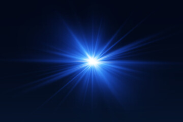 Blue glowing glare of a star. On a dark background.