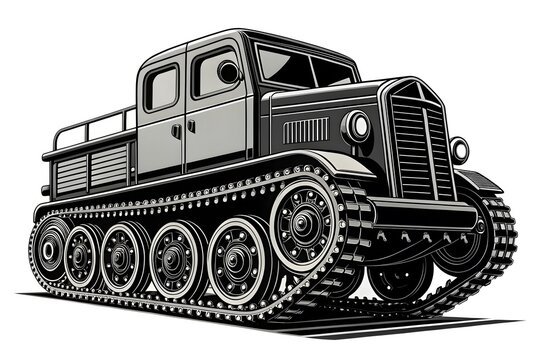 Vintage Tracked Vehicle Illustration truck industrial