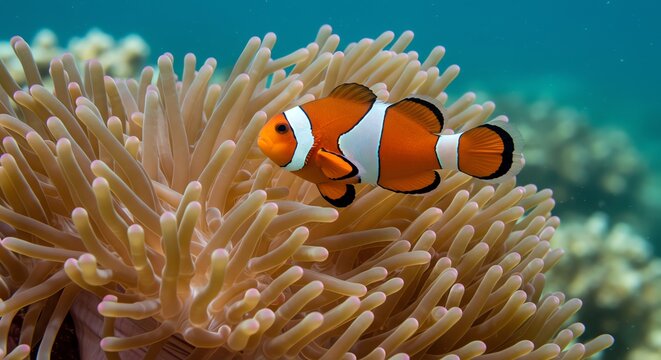 Clownfish Protected by Anemone in Coral Reef Habitat Marine Wildlife