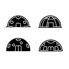 Fototapeta premium Four stylized black and white icons representing different dome-shaped structures, possibly habitats or shelters.