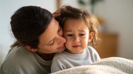 Woman and child sharing a tender moment.