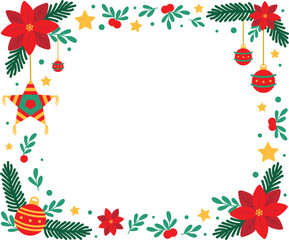 marco de navidad decorado con piñata, flor de nochebuena, esfera y hoja de pino