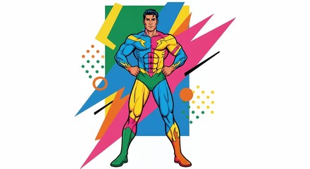 Colorful Male Superhero Standing with Hands on Hips
