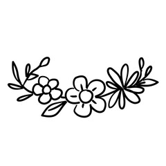 Flower garland baby shower line art doodle illustration hand drawn black and white outline sketch for invitations stickers patterns and crafts