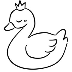 Baby swan plush cute swan toy with tiny crown baby shower line art doodle illustration hand drawn black and white outline sketch for invitations stickers patterns and crafts