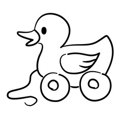little duck on wheels baby shower line art doodle illustration hand drawn black and white outline sketch for invitations stickers patterns and crafts