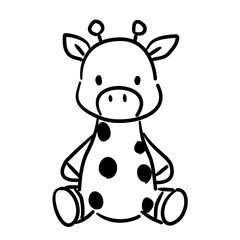 Baby giraffe plush baby shower line art doodle illustration hand drawn black and white outline sketch for invitations stickers patterns and crafts