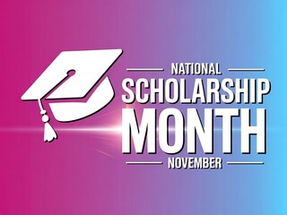 Celebrating national scholarship month in november with a graduation cap and vibrant gradient background