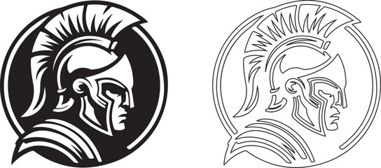 Obraz premium Heroic Trojan Spartan Warrior Head Profile Circle Logo Badge