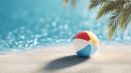 Obraz premium Minimal Summer Concept with Beach Ball on Clear Water. Generative AI