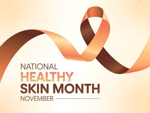 Celebrating national healthy skin month in november with an orange and brown awareness ribbon