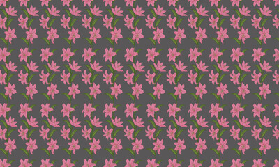 Abstract floral pattern with pink blossoms on a green background