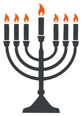 Traditional Hanukkah Menorah with Seven Lit Candles Jewish Religious Symbol